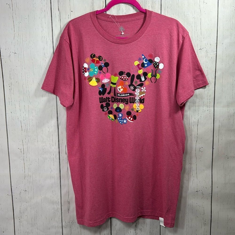 Disney Parks Walt Disney World Pink Graphic Tee XL Mickey Ears NWT Vacation
